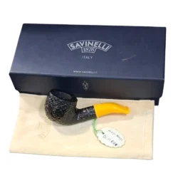 Savinelli Rusticated Black Pipe with Yellow Stem